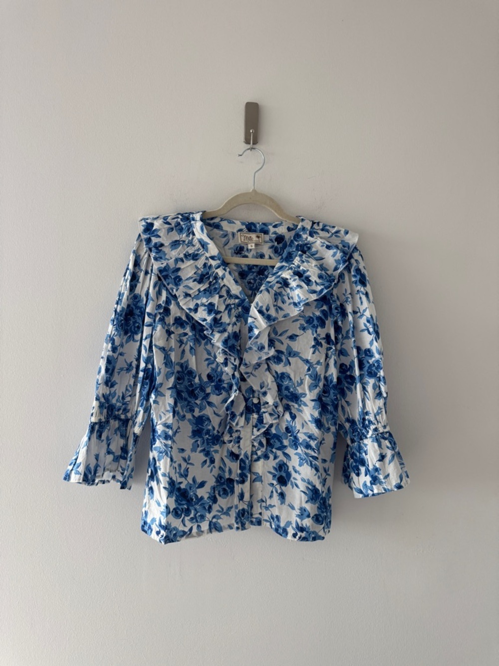 MILLIE Blue Floral Cotton Blouse S - Picture 2 of 5